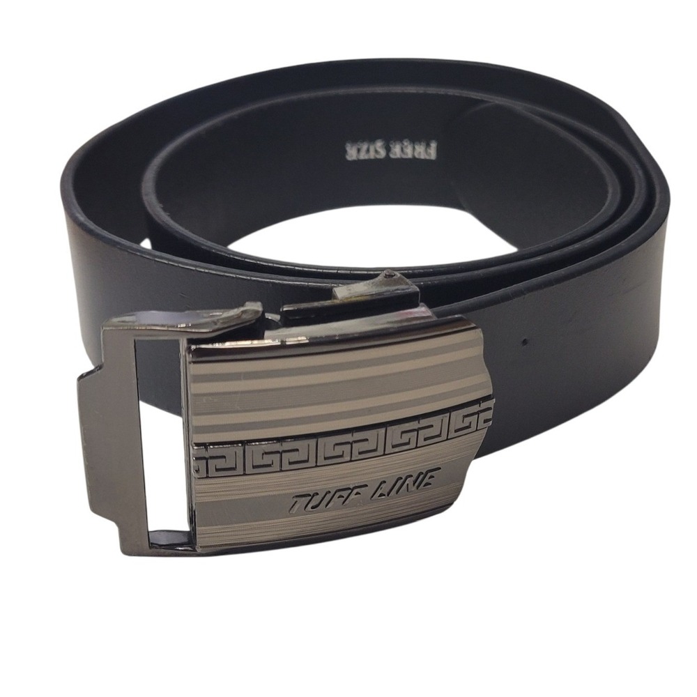 Tuff Line Mens Black Leather Belt Gunmetal Ratchet Sliding Buckle
Free Size